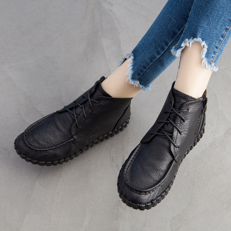 Women's Retro Ankle Soft Bottom Comfortable Genuine Flat Single-layer Women's Leather Boots