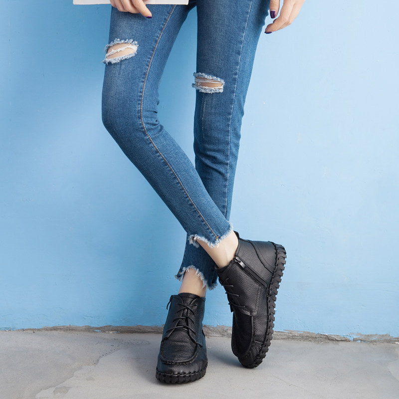 Women's Retro Ankle Soft Bottom Comfortable Genuine Flat Single-layer Women's Leather Boots