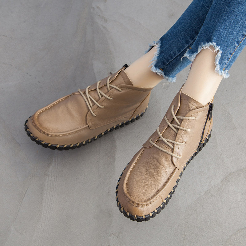 Women's Retro Ankle Soft Bottom Comfortable Genuine Flat Single-layer Women's Leather Boots
