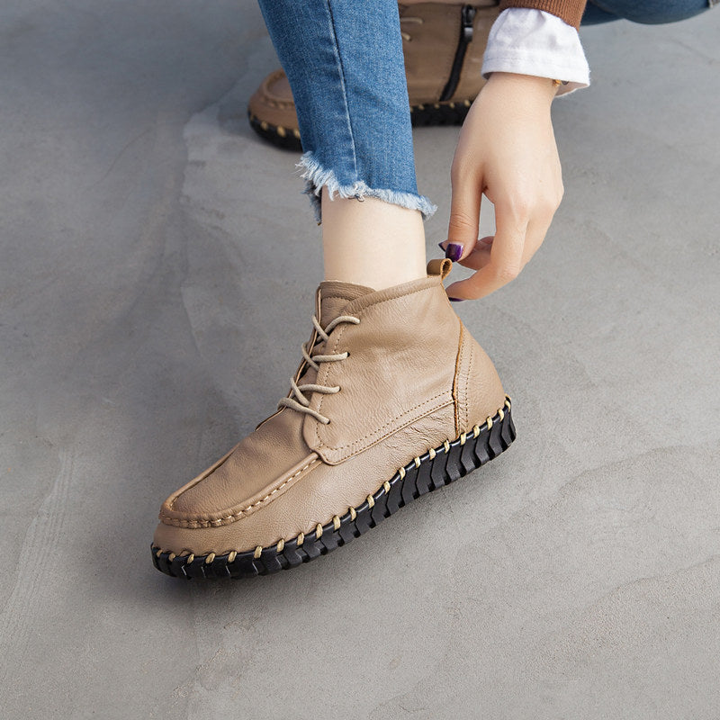 Women's Retro Ankle Soft Bottom Comfortable Genuine Flat Single-layer Women's Leather Boots