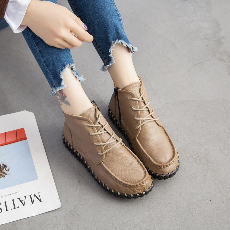Women's Retro Ankle Soft Bottom Comfortable Genuine Flat Single-layer Women's Leather Boots