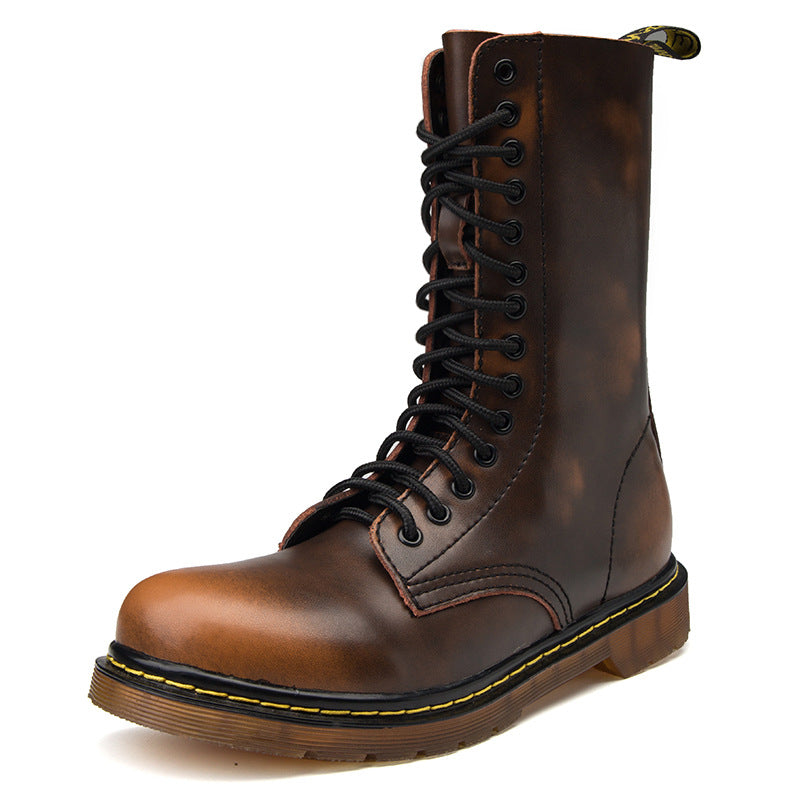Women's & Men's Martin British Couple Military Waterproof Warm Long Men's Leather Boots