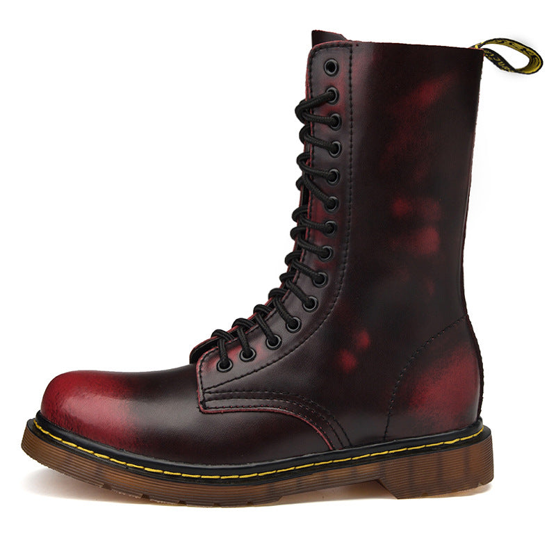 Women's & Men's Martin British Couple Military Waterproof Warm Long Men's Leather Boots