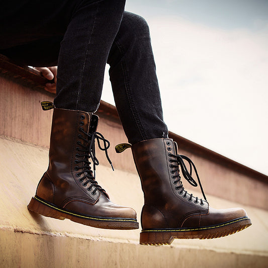 Women's & Men's Martin British Couple Military Waterproof Warm Long Men's Leather Boots