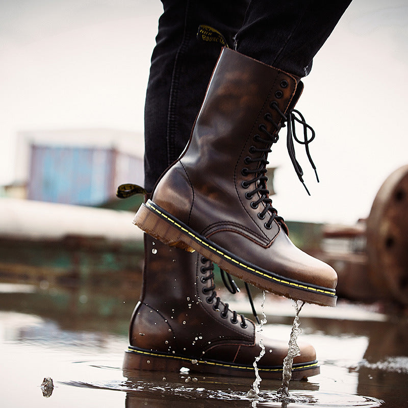 Women's & Men's Martin British Couple Military Waterproof Warm Long Men's Leather Boots