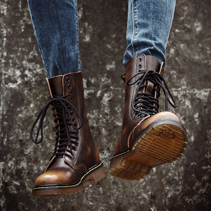 Women's & Men's Martin British Couple Military Waterproof Warm Long Men's Leather Boots