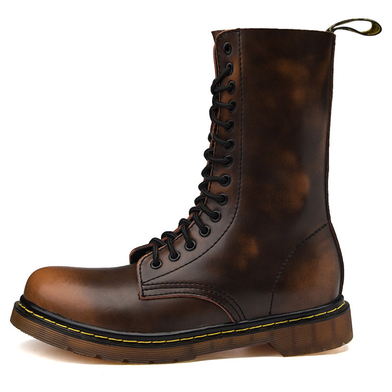 Women's & Men's Martin British Couple Military Waterproof Warm Long Men's Leather Boots