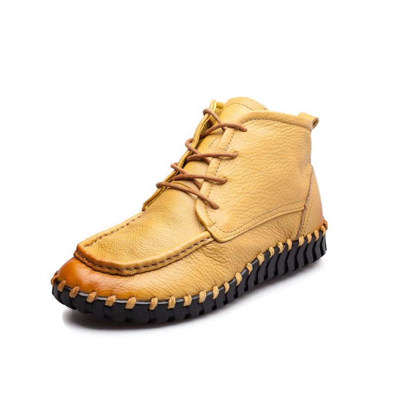 Women's Retro Ankle Soft Bottom Comfortable Genuine Flat Single-layer Women's Leather Boots
