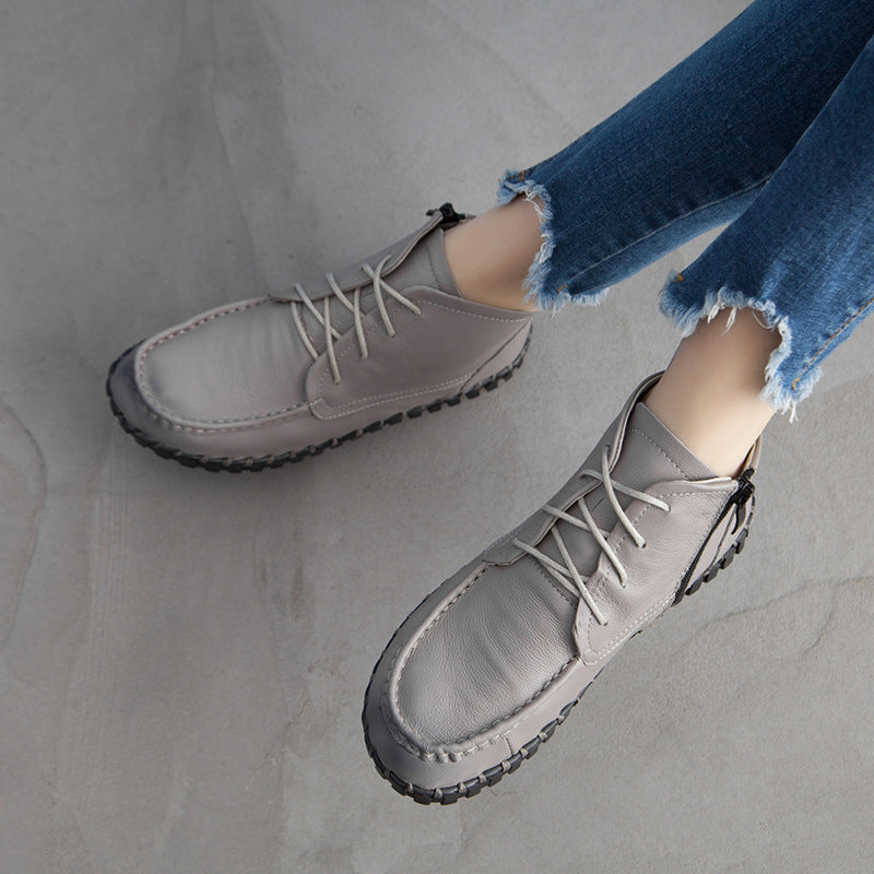 Women's Retro Ankle Soft Bottom Comfortable Genuine Flat Single-layer Women's Leather Boots