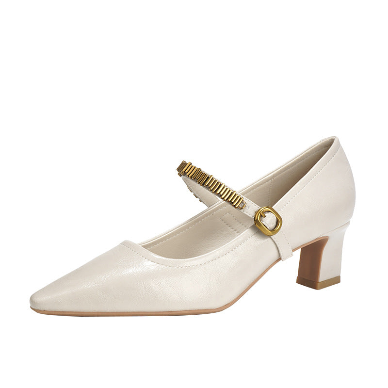 Women's French Retro Chain Strap Square Head Women's Fashion Shoes