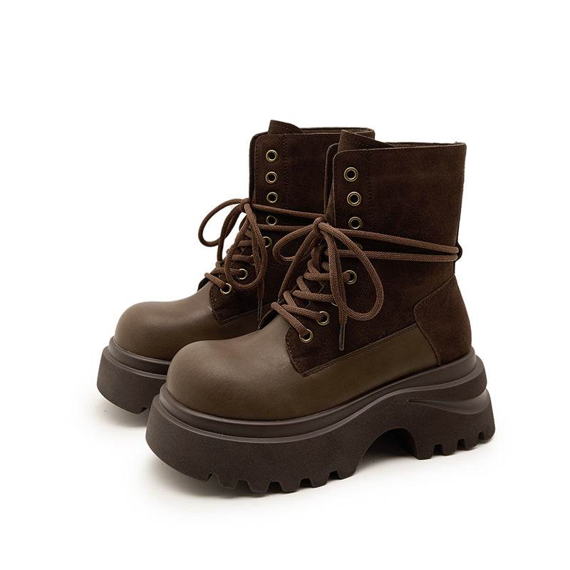 Women's Thick-soled Cowhide Martin Autumn Height Increasing Retro Easy Boots