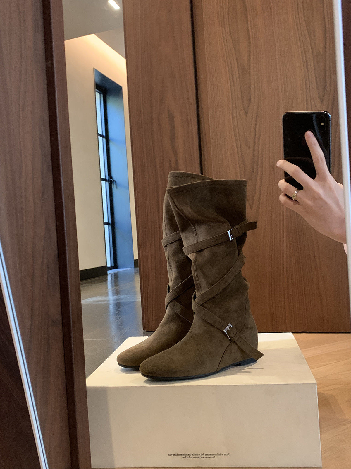 Women's Western Cowboy Korean Round Head Buckle Women's Leather Boots