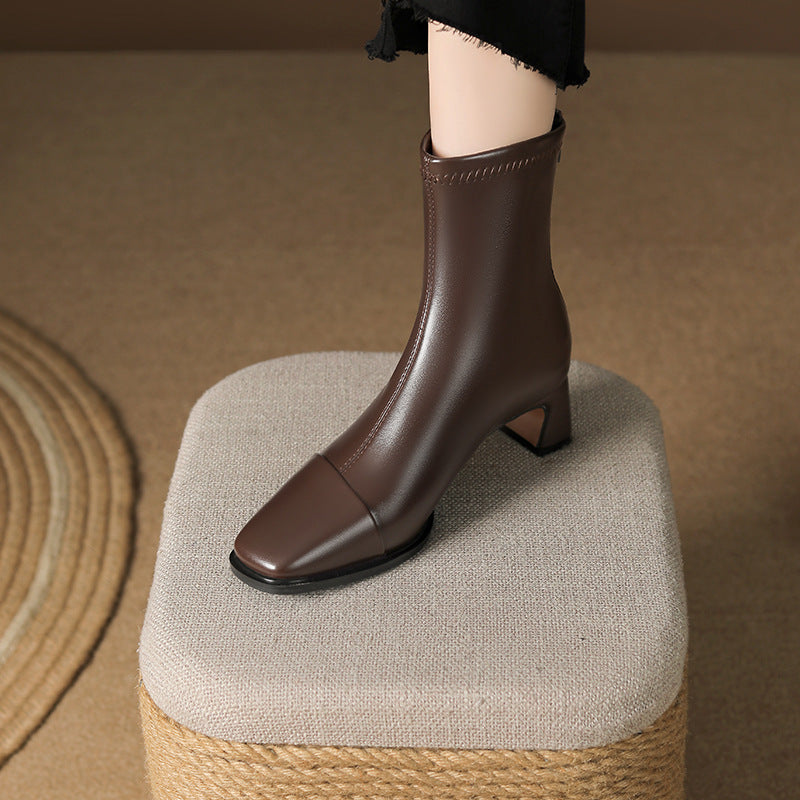 Square Toe Chunky Rear Zipper Martin High Heels