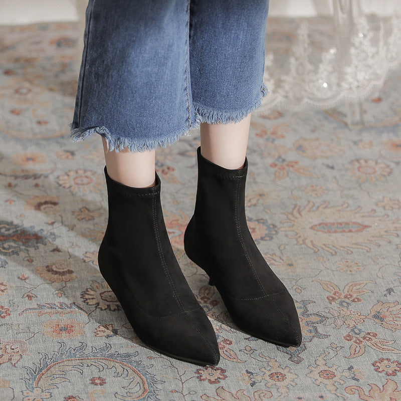 Women's Pointed Toe Suede Kitten Short Fashion Heels
