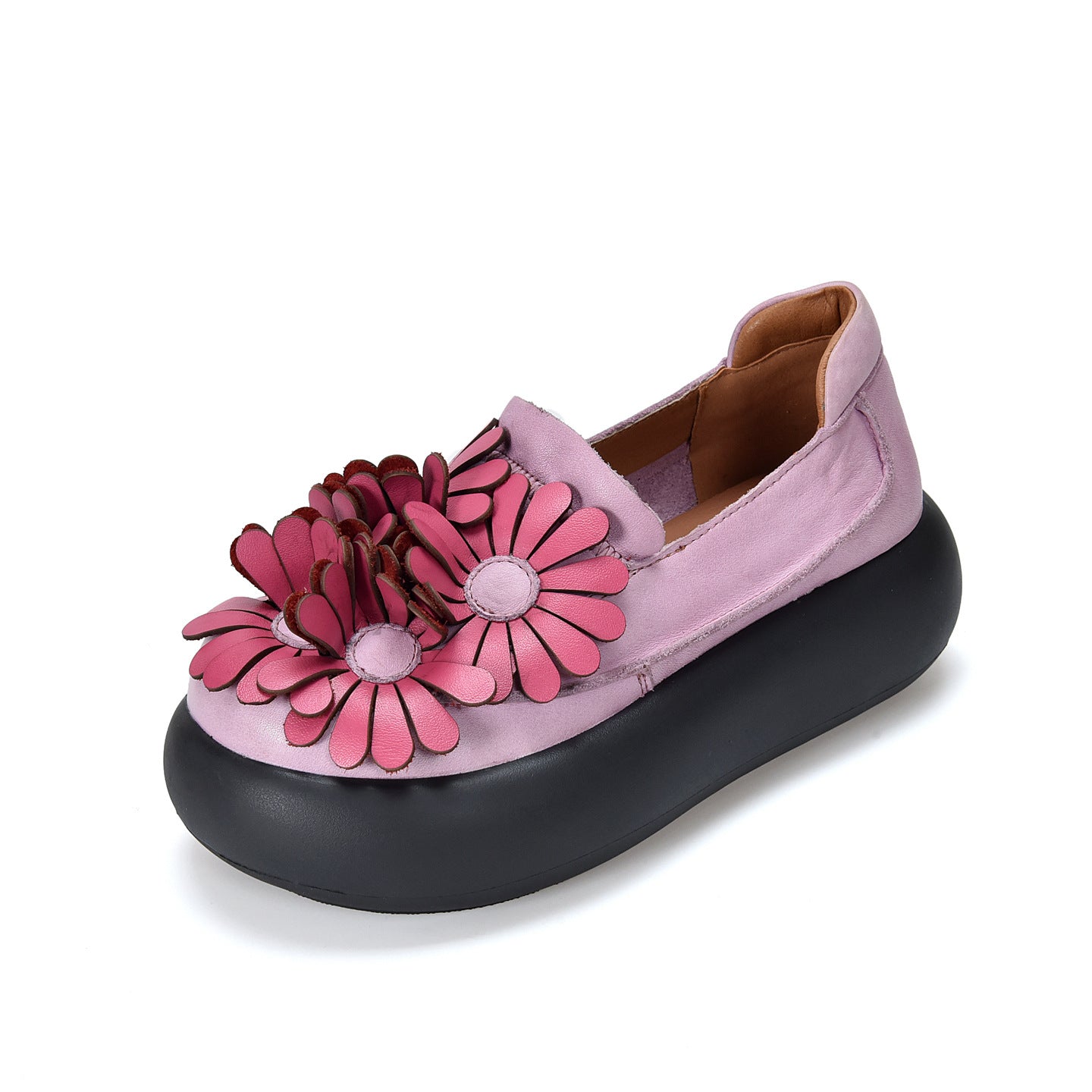 Women's Cowhide Retro Artistic Large Flower Thick Bottom Platform Spring Low Women's Casual Shoes