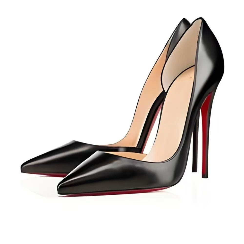 Women's Red Sole Black Elegant Patent Sexy Pointed Toe Heels