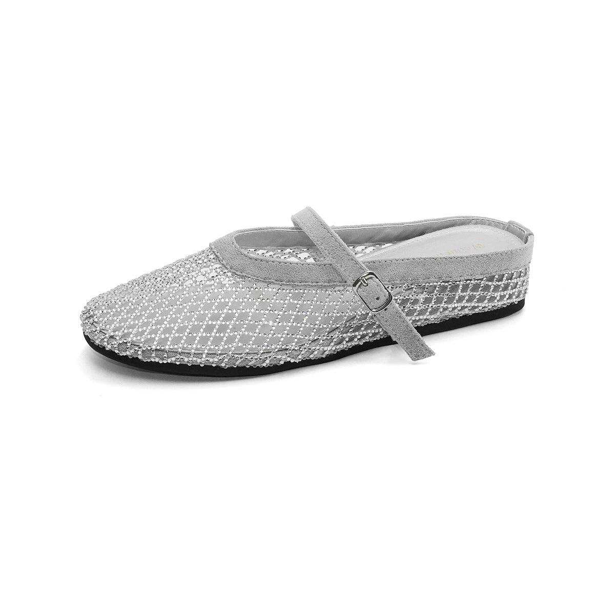 Women's Increasing Insole Rhinestone Mesh Flat Strap Mary Sandals