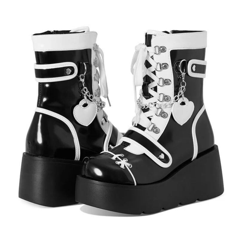 Thick Bottom Punk Motorcycle Platform Middle Women's Leather Boots