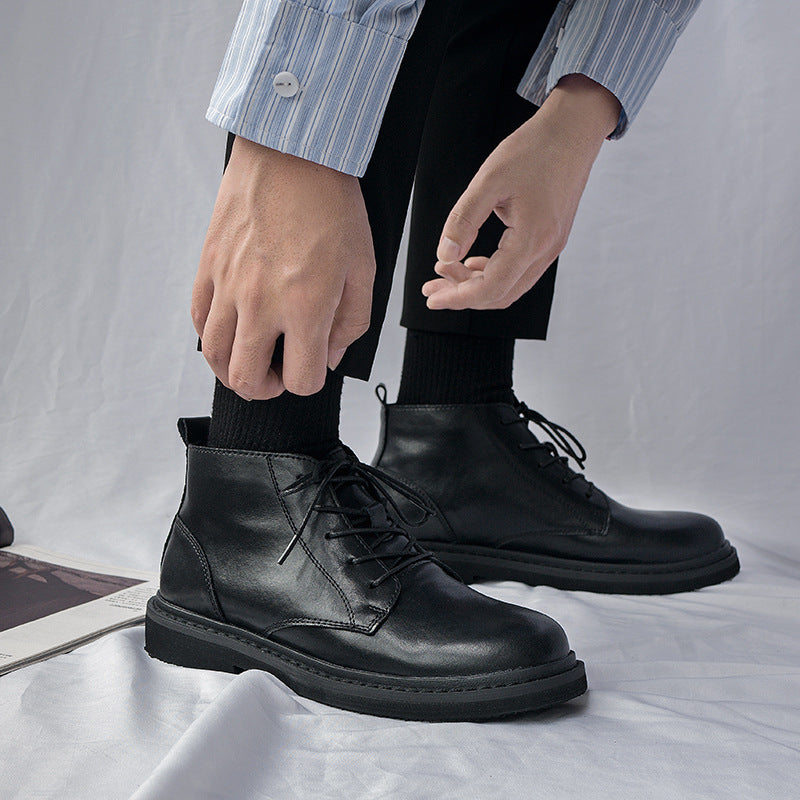 Men's Lightly Mature Black Short Genuine Made Korean Leather Shoes
