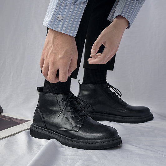 Men's Lightly Mature Black Short Genuine Made Korean Leather Shoes
