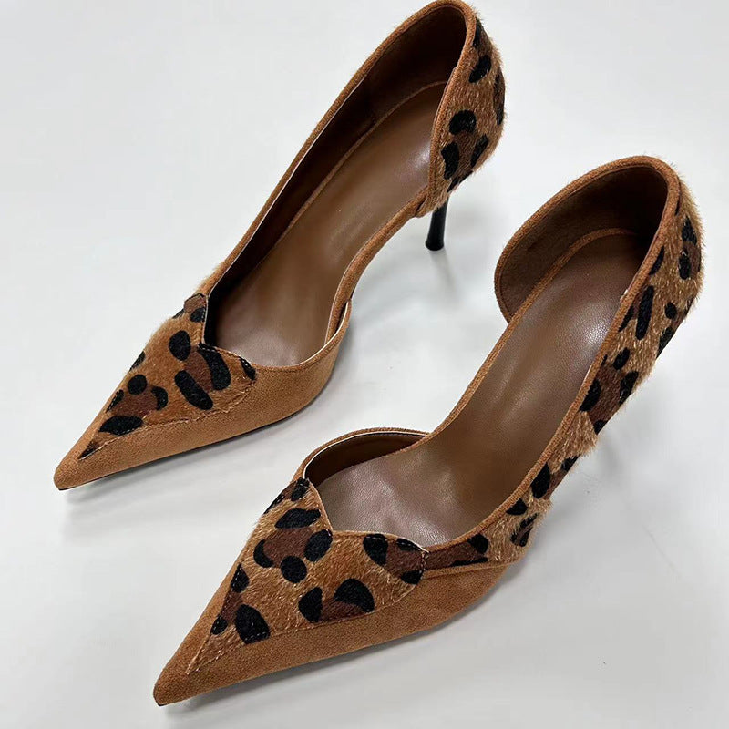 Women's Hot Pointed Leopard Print Spring Shallow Mouth Sexy Stiletto Heels