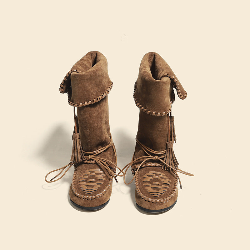 Women's Pile Style Martin Strap Tassel Retro Western Boots