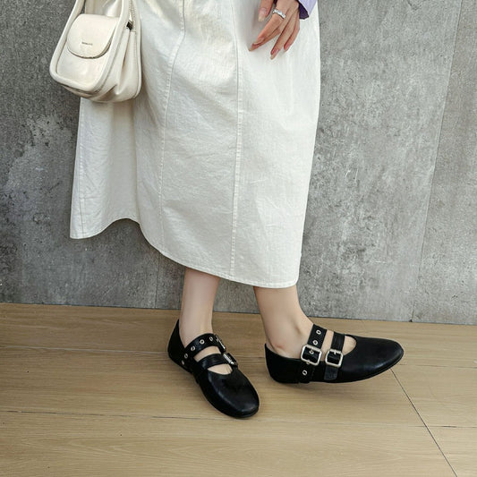 Women's Mary Jane Vintage Belt Buckle Flat Women's Fashion Shoes
