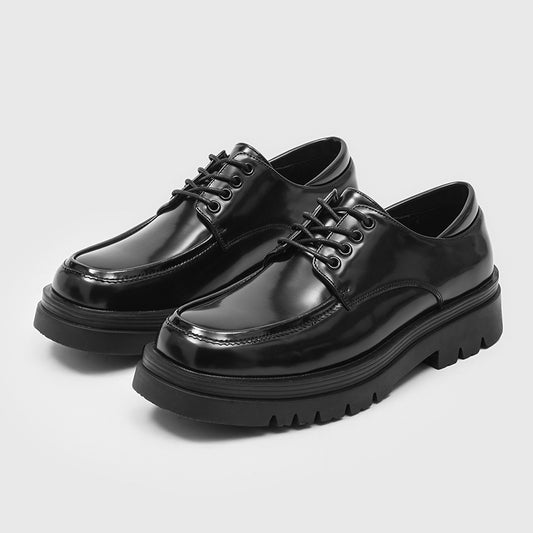 Men's Thick Bottom Hight Increasing British Style Fashion Black Men's Casual Leather Shoes