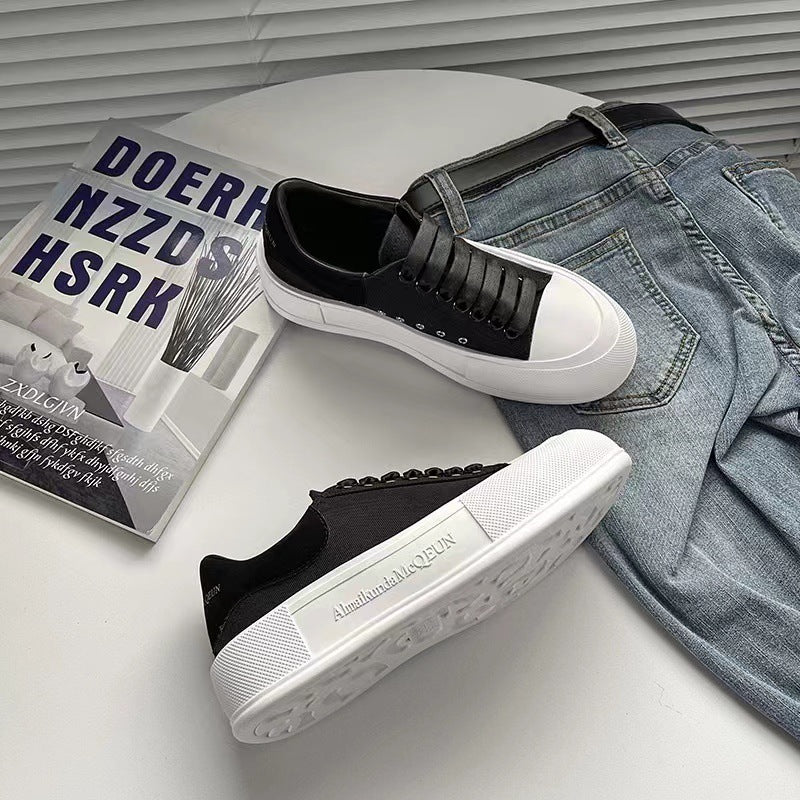 Women's Thick Sole Height Increasing White Breathable Board Muffin Comfortable Canvas Shoes