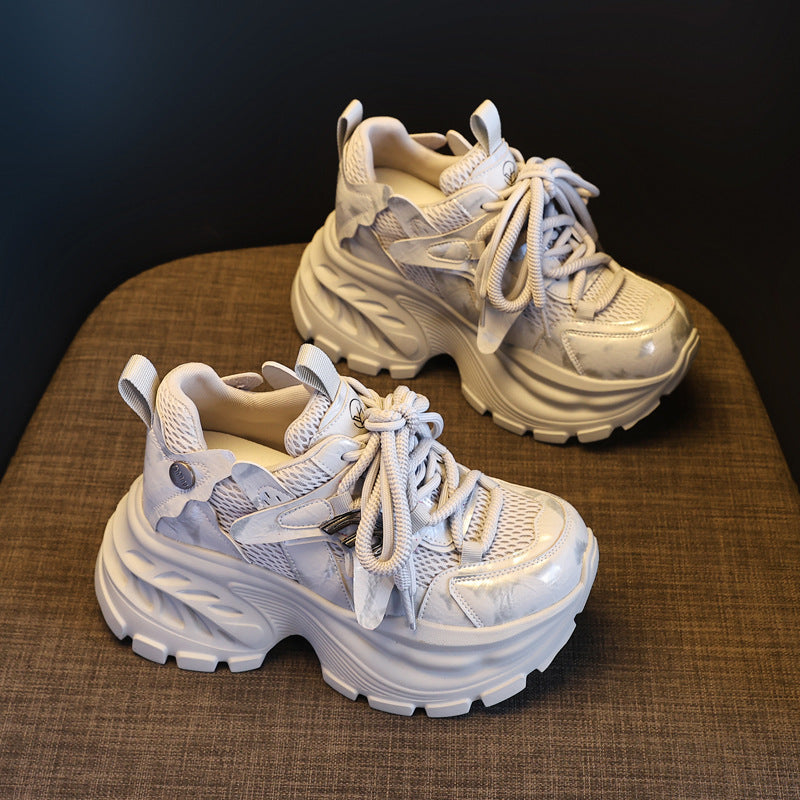Women's Bottom Height Increasing Insole Mesh Breathable Clunky Spring Muffin Sports Casual Shoes