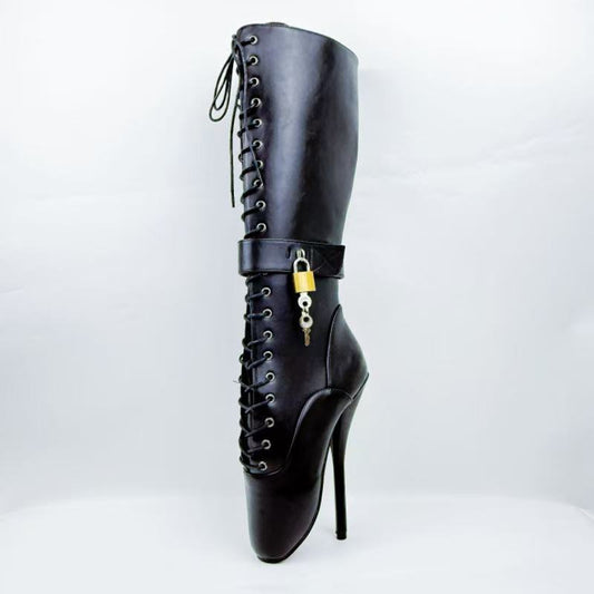 Ballet Diamond Matte High Fashion Hook Women's Leather Boots