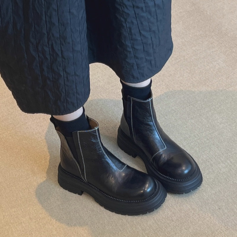 Women's Fan Retro British Style Chelsea Thick Bottom Knight Boots