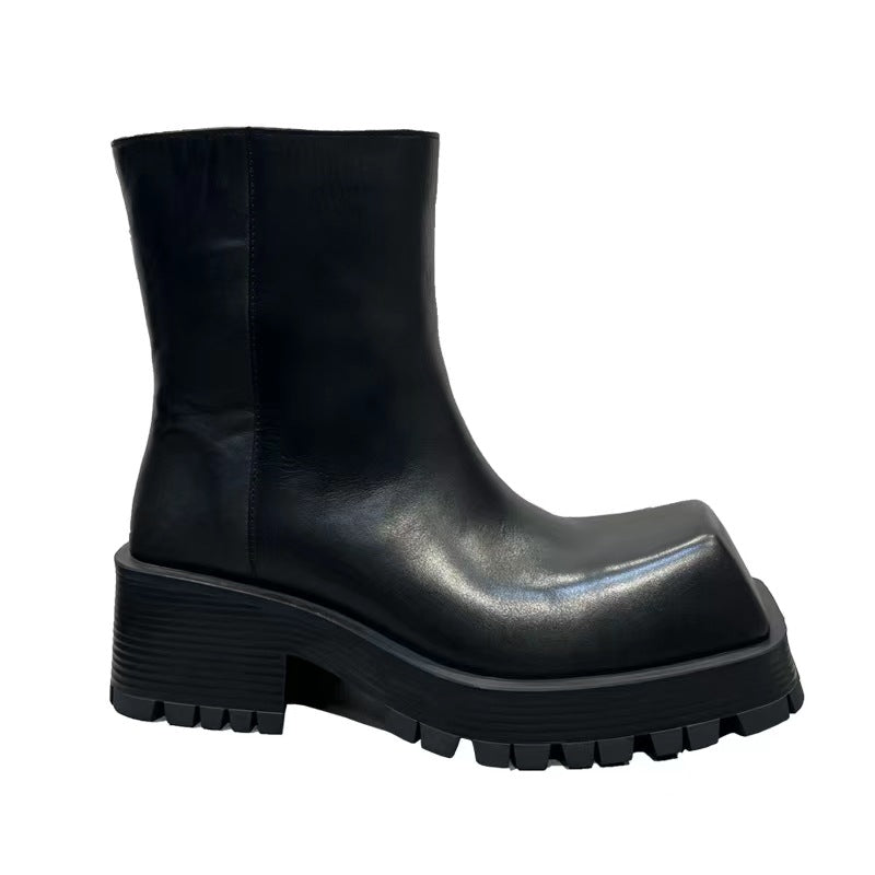 Women's & Men's Squared Head Platform Chelsea Niche Ankle Women's Leather Boots