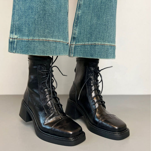 Version Martin Square Toe Chunky Short Waterproof Women's Leather Boots