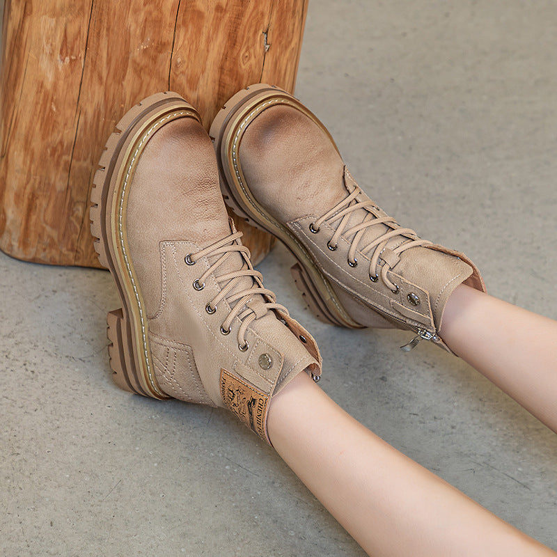 Women's Autumn Invisible Elevated Breathable Retro British Style Thick-soled Boots