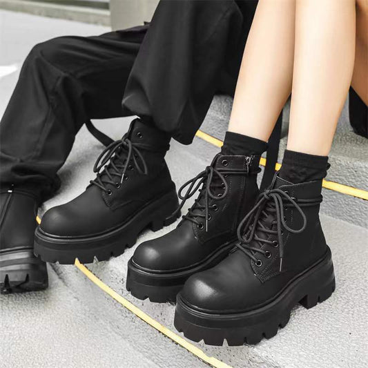 Men's Black Trendy Platform Fleece Lined Fashion Men's Martin Boots
