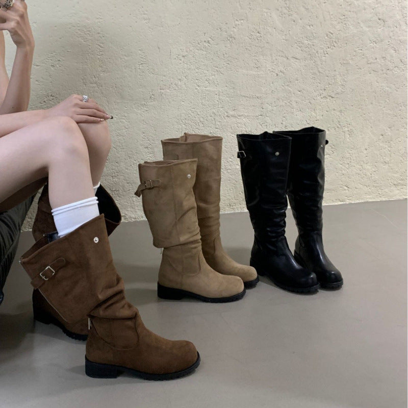 Women's Style Below The Knee Zip Platform High Women's Leather Boots