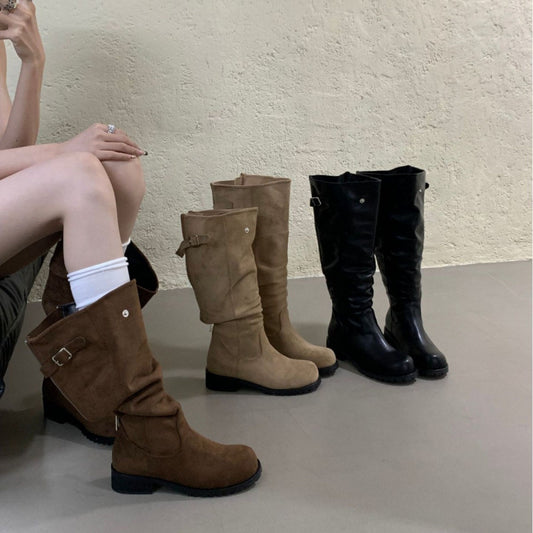 Women's Style Below The Knee Zip Platform High Women's Leather Boots