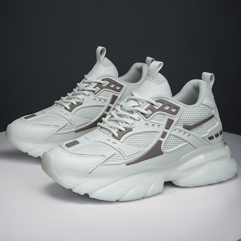 Trendy Thick Bottom Invisible Height Increasing Insole Dad Fashion White Men's Casual Shoes