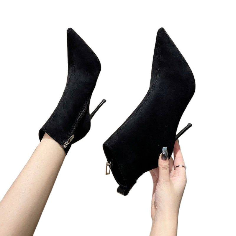 Men's Toe Simple Super High Sexy Red Bottom Ankle Thin Commuter Women's Leather Boots