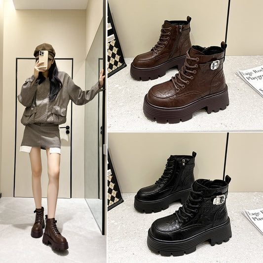 Martin Fleece-lined Warm Small Versatile Retro Women's Leather Boots