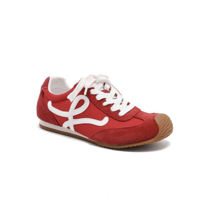 Women's Retro German Training Spring Head Tilt Lace Up White Women's Sports Shoes