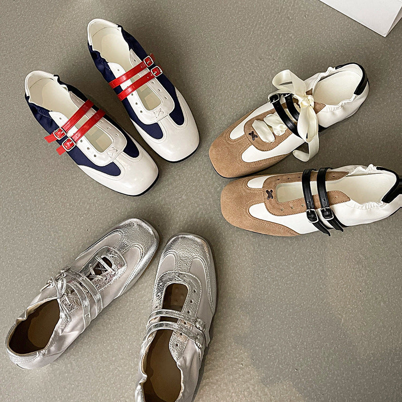 Women's Hollow Frosted German Training Retro Color Matching Flat Women's Sports Shoes