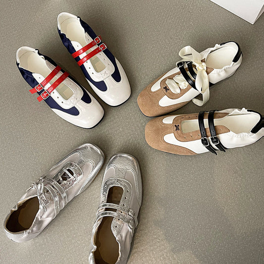 Women's Hollow Frosted German Training Retro Color Matching Flat Women's Sports Shoes