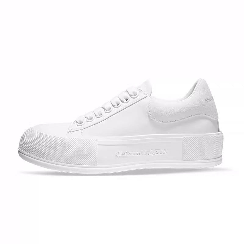 Women's Thick Sole Height Increasing White Breathable Board Muffin Comfortable Canvas Shoes