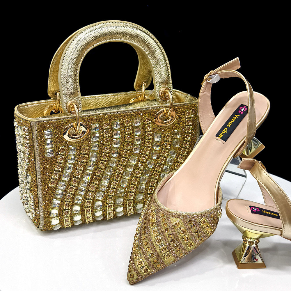 Women's Set Combination Pointed Toe With Square Handbag Wavy Full Men's Shoes