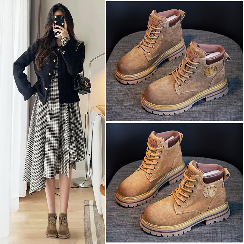 Women's Soft Bottom Retro Short Cow Suede Boots