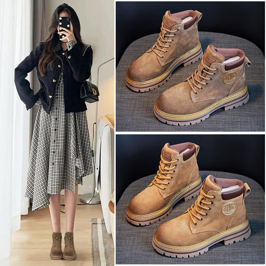 Women's Soft Bottom Retro Short Cow Suede Boots