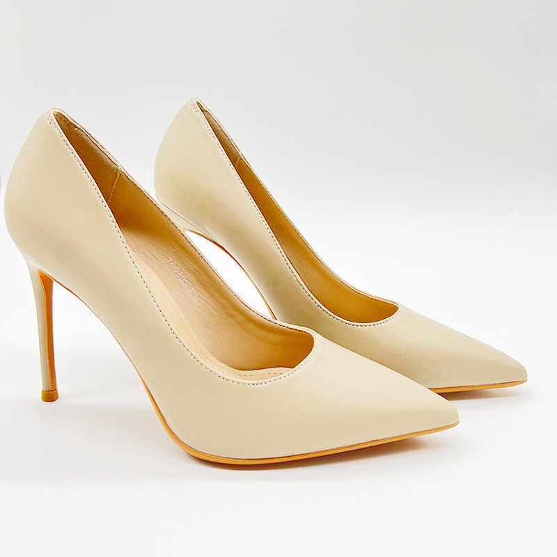 Women's Style Temperament Pointed Toe Solid Color High Shallow Mouth Stiletto Women's Fashion Shoes