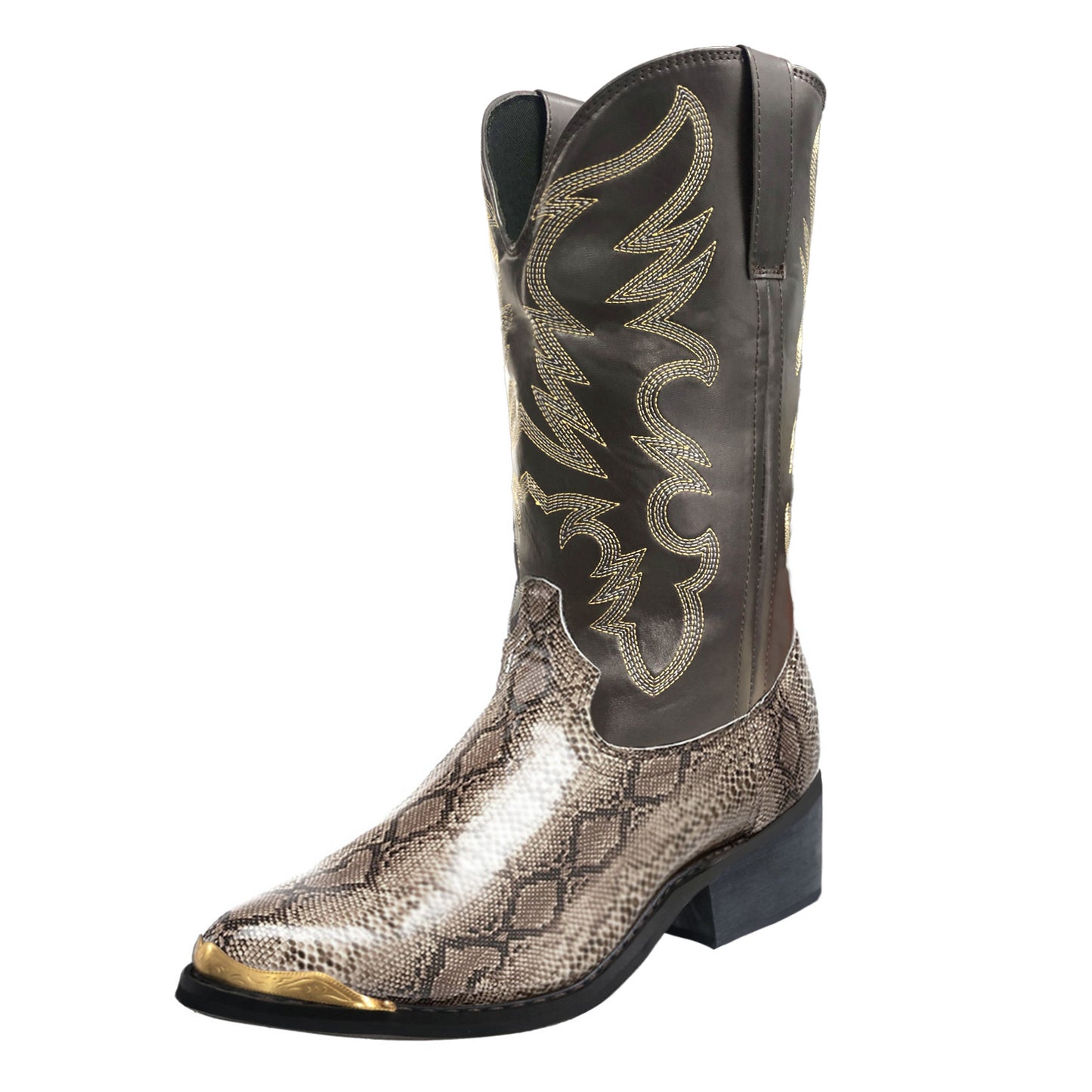 Men's Embroidered High Wooden Root Western Cowboy Pattern Heels